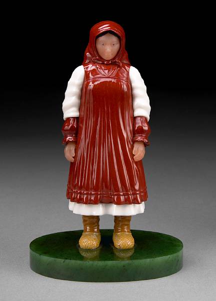 Appraisal: Red Jasper and Gemstone Carving of a Russian Peasant Woman