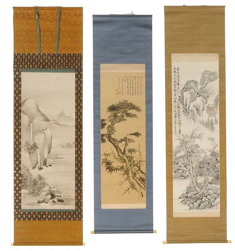 Appraisal: Three Japanese Landscape Scrolls Shozana A - th century Japanese