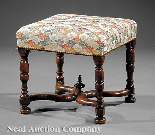 Appraisal: A Queen Anne Walnut Stool early th c square upholstered