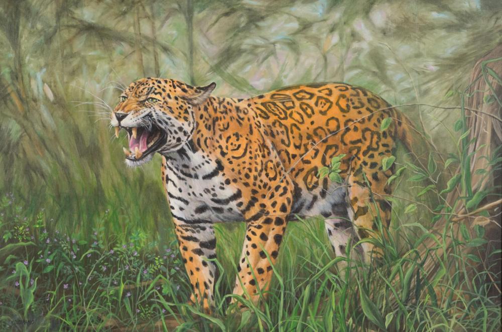 Appraisal: HENRY CUSIMANO Oregon California - oil on canvas leopard with