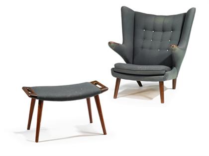 Appraisal: Hans Wegner Danish - papa bear armchair ottoman The chair