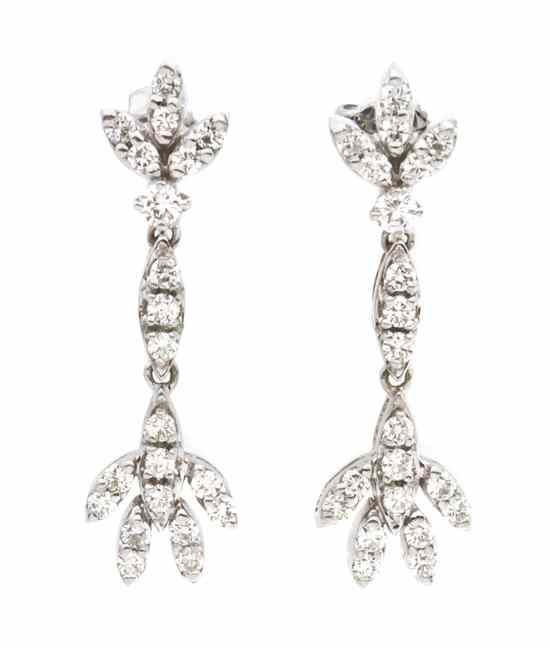 Appraisal: A Pair of Karat White Gold and Diamond Drop Earrings