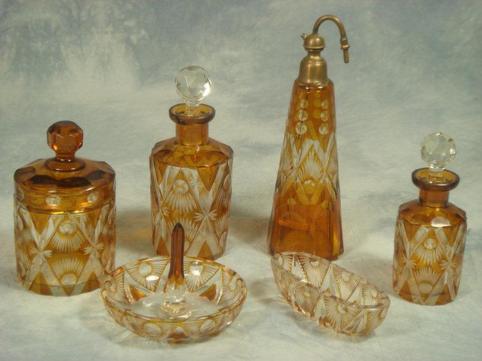 Appraisal: pc amber cut to clear Bohemian dresser set atomizer h