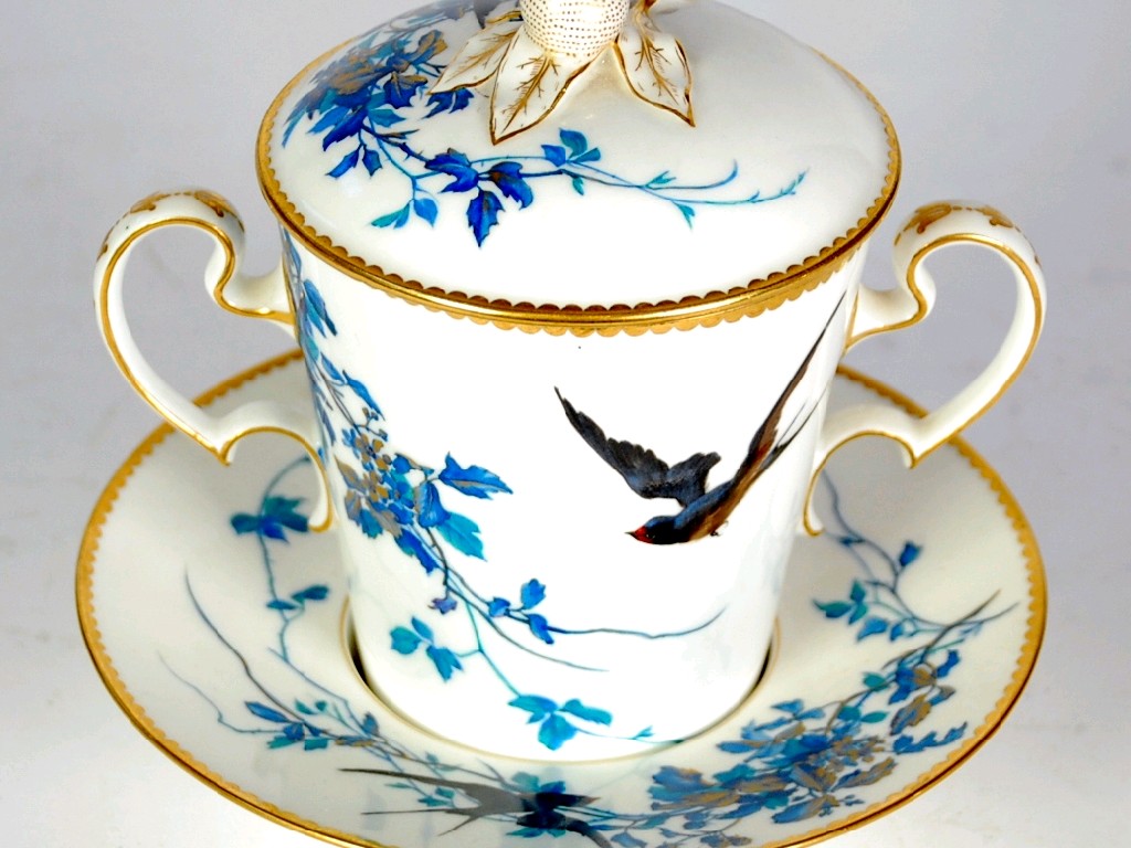 Appraisal: TWENTIETH CENTURY SEVRES HAND PAINTED PORCELAIN TWO HANDLED CHOCOLATE CUP