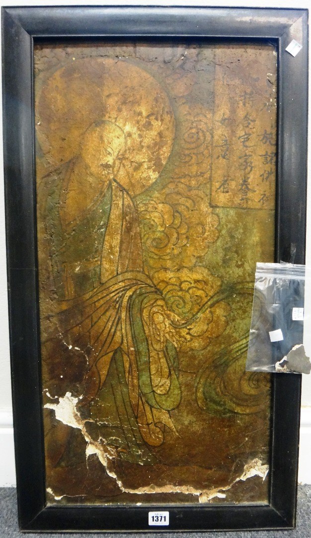 Appraisal: A Chinese painting on plaster probably th century in Six