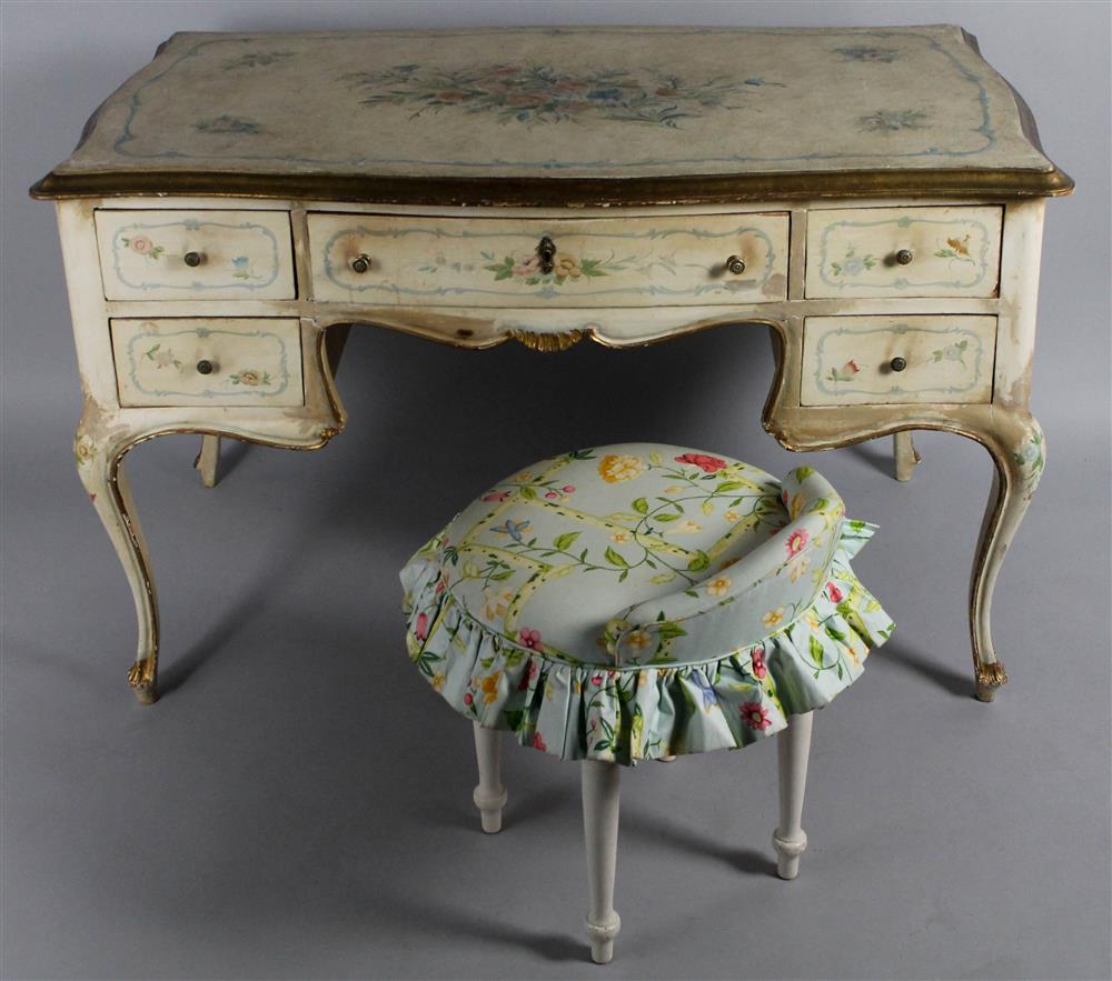 Appraisal: FRENCH PROVINCIAL STYLE PAINTED DRESSING TABLE TOGETHER WITH A CHINTZ