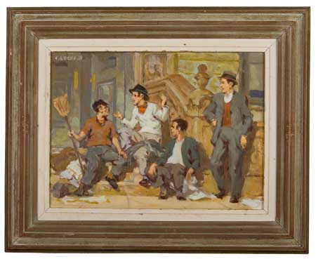 Appraisal: CHARLES LOCKE Four Men on a Stoop Oil on canvas