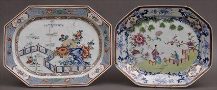 Appraisal: TWO CHINESE EXPORT PORCELAIN CHAMFERED RECTANGULAR PLATTERS The one famille