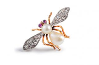 Appraisal: Black Starr Frost Pearl Diamond Bee Pin Black Starr Frost