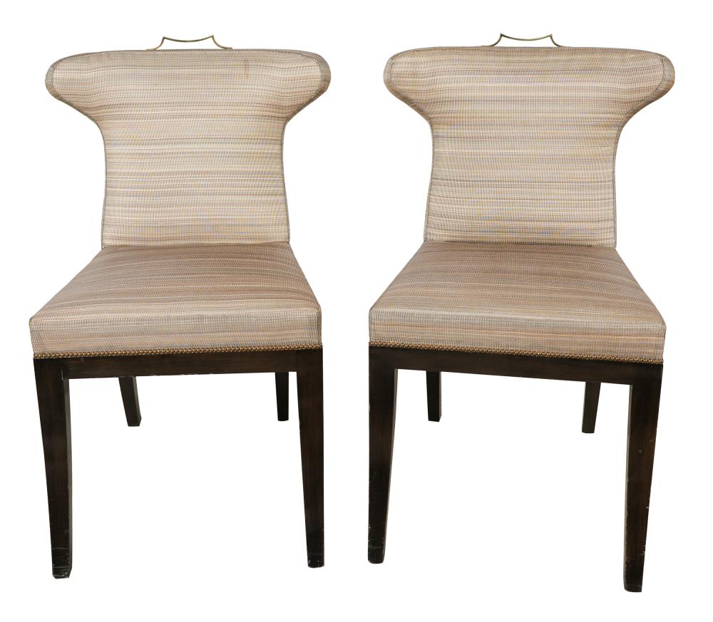 Appraisal: PAIR OF CONTEMPORARY SIDE CHAIRSunsigned with brass handles Condition with