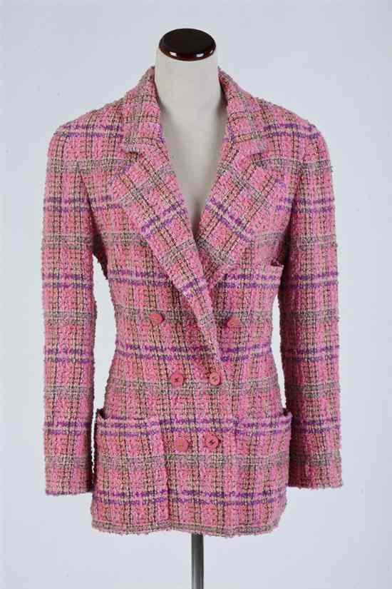 Appraisal: CHANEL PINK WOOL DOUBLE BREASTED JACKET s Chanel Boutique Chanel