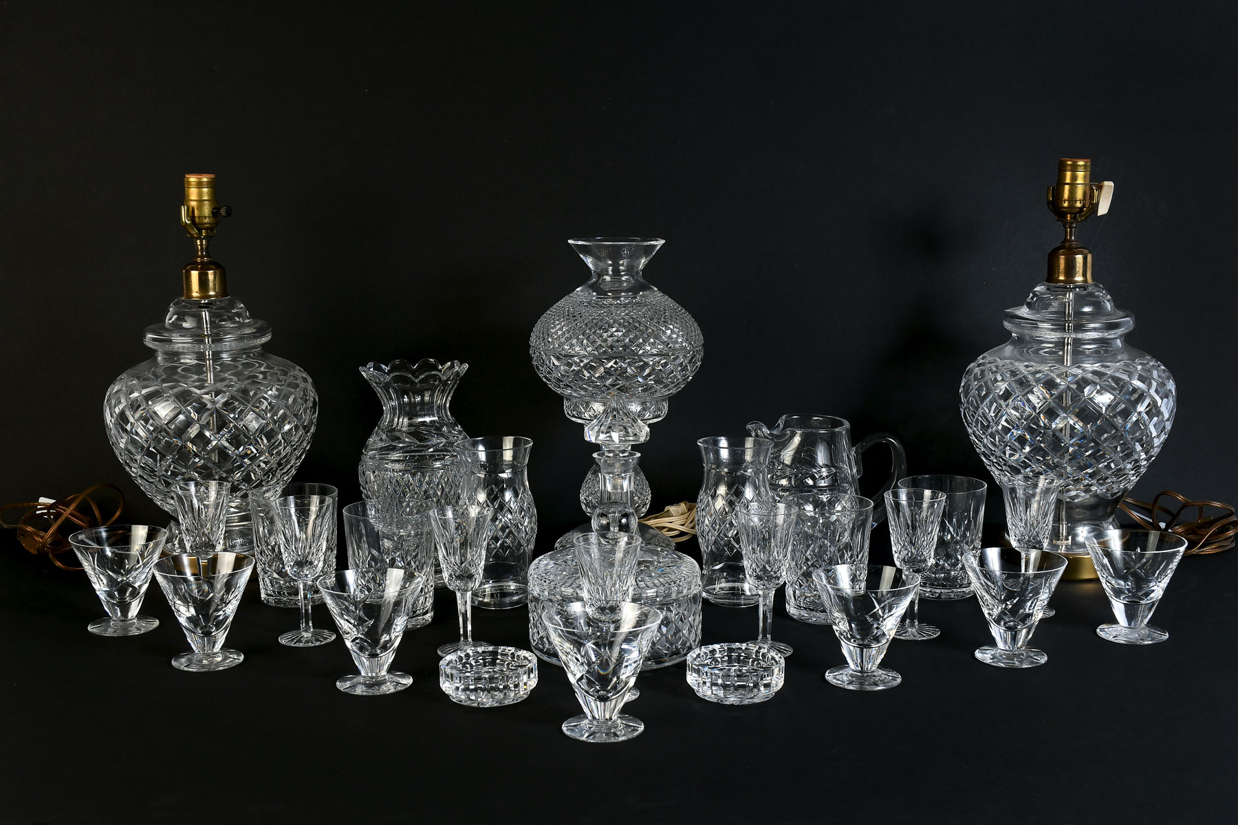 Appraisal: PC WATERFORD CRYSTAL COLLECTION Comprising - Lamps - Hurricane globe