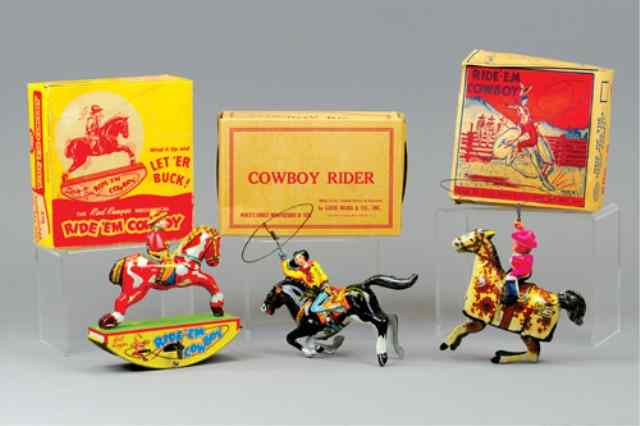 Appraisal: LOT OF THREE COWBOY RIDER TOYS WITH BOX Includes Wyandotte