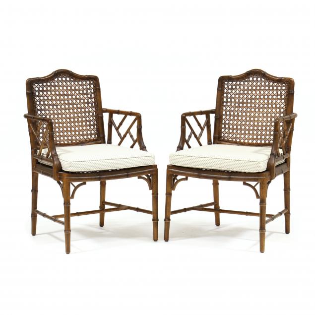 Appraisal: PAIR OF CHINESE CHIPPENDALE STYLE CANE SEAT ARMCHAIRS Second half