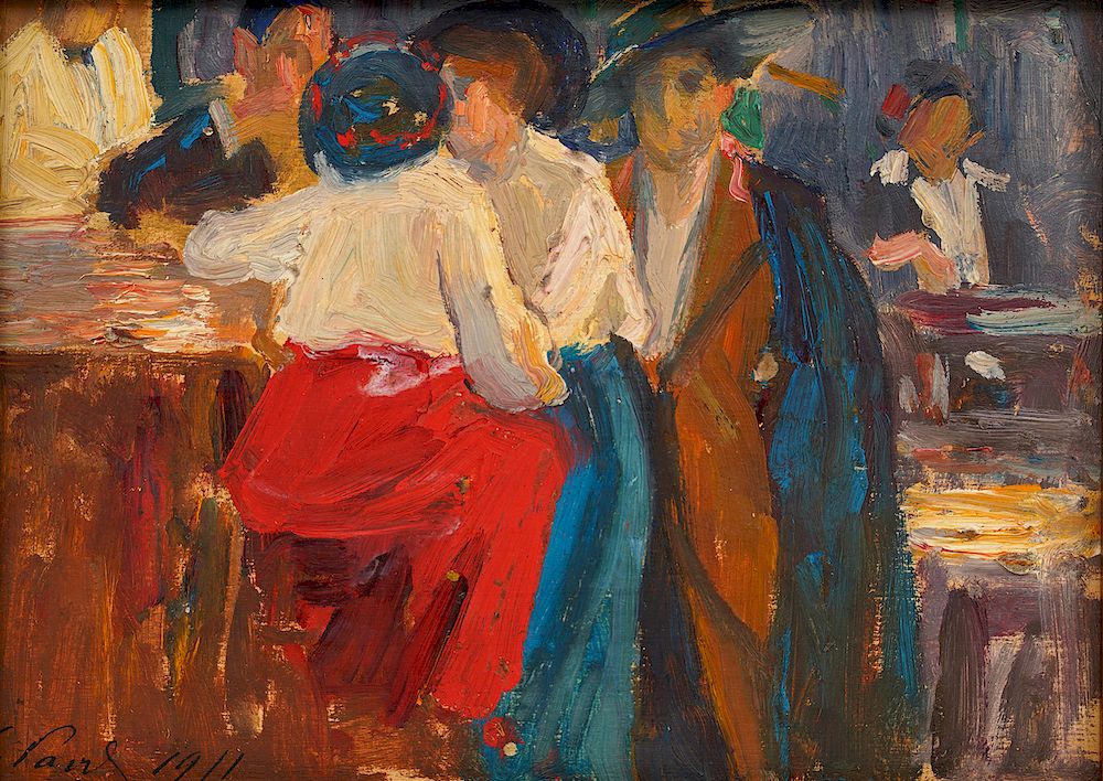 Appraisal: Elie Anatole Pavil 'A Conversation' Oil on Board Elie Anatole