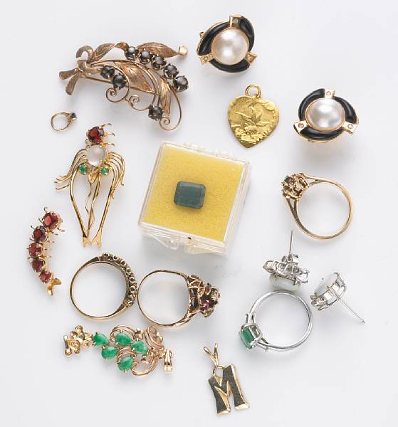 Appraisal: A collection of multi-colored stone platinum and gold jewelry including