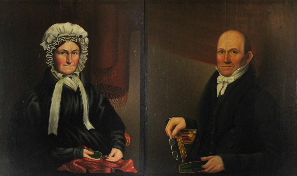 Appraisal: STYLE OF SUSANNA PAINE AMERICAN - PAIR OF PORTRAITS MR