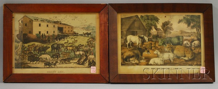 Appraisal: Two Framed Currier Ives Hand-colored Lithographs Noah's Ark and Farmer's