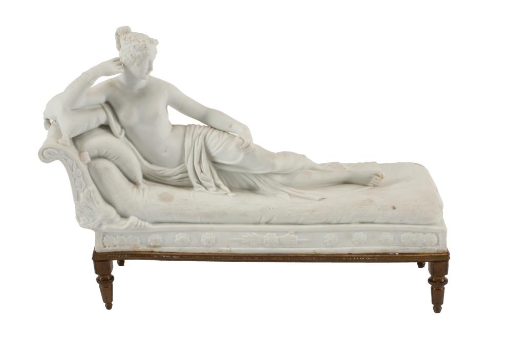 Appraisal: French Sevres-Style Bisque Porcelain Figure of Reclining Female Nude on