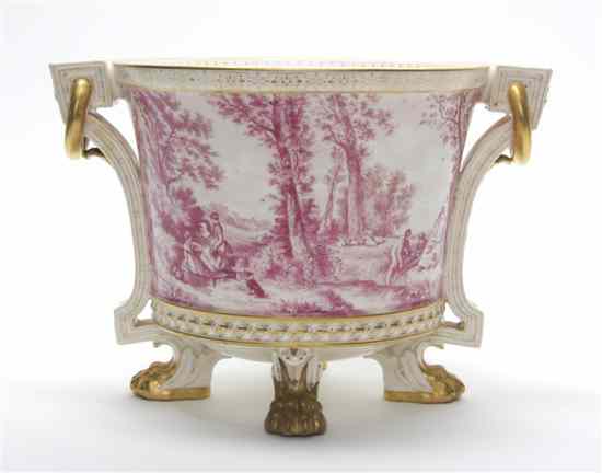 Appraisal: A Continental Porcelain Urn of handled tapering form having pink