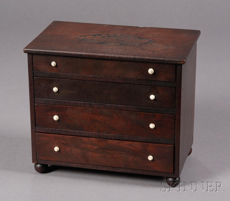 Appraisal: Federal Miniature Inlaid Mahogany Chest of Drawers early th century