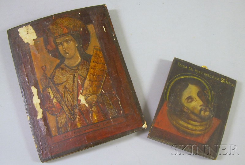 Appraisal: Painted Wooden Icon Depicting St John the Baptist and a