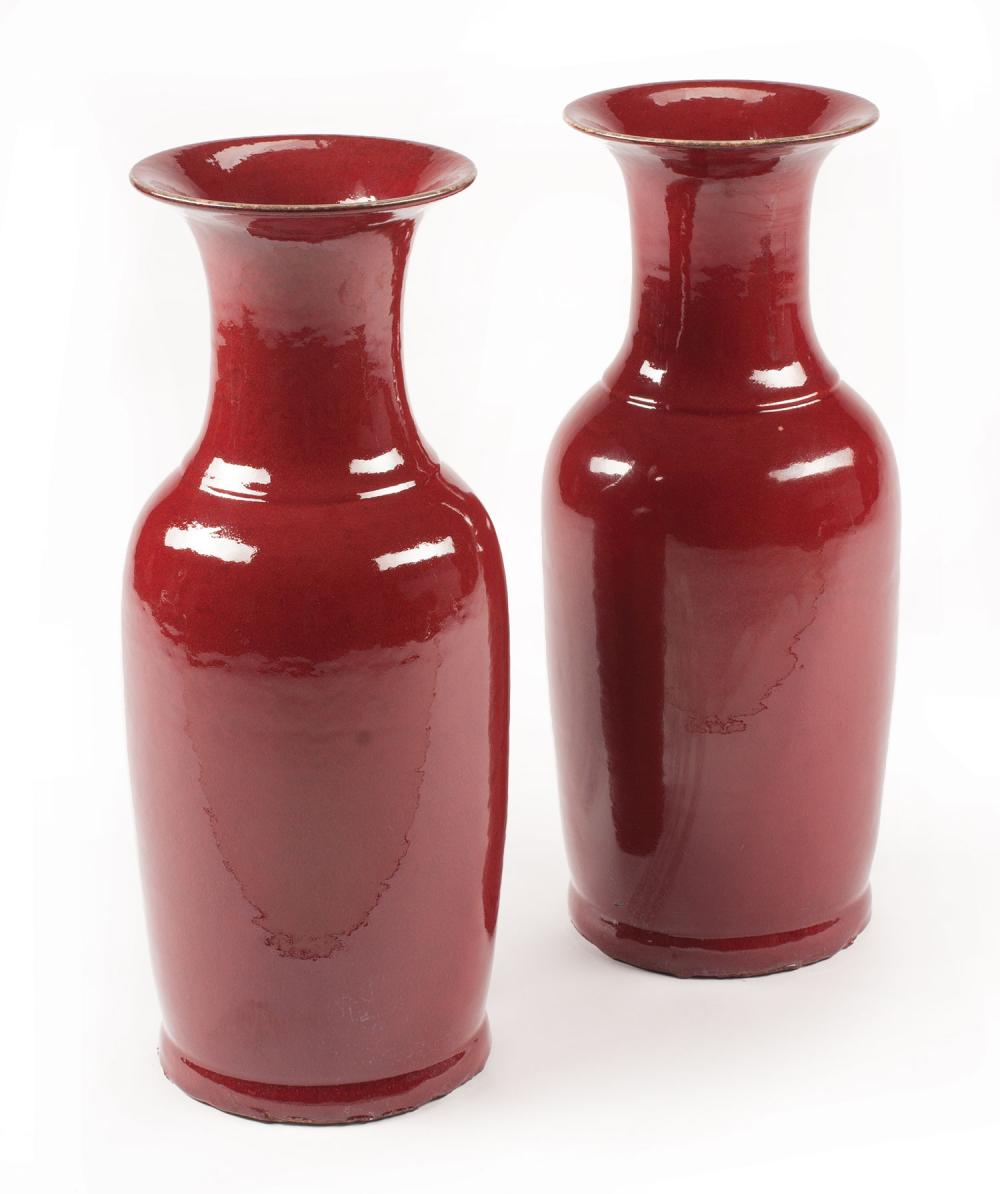 Appraisal: Pair of Chinese Sang-de-Boeuf Glazed Porcelain Vases overall rich oxblood