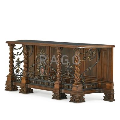 Appraisal: BAROQUE STYLE CONSOLE TABLE Walnut with wrought iron embellishments th