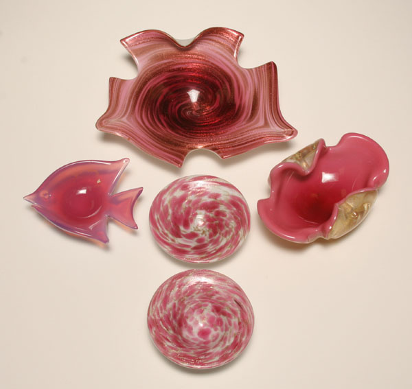 Appraisal: Five Murano pink art glass bowls and ashtray Three bowls