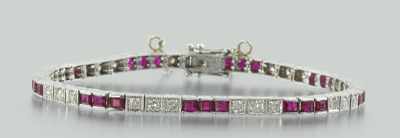 Appraisal: An Art Deco Style Platinum Diamond and Ruby Bracelet platinum