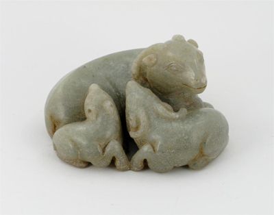 Appraisal: A Chinese jade carving of three sheep recumbent two with