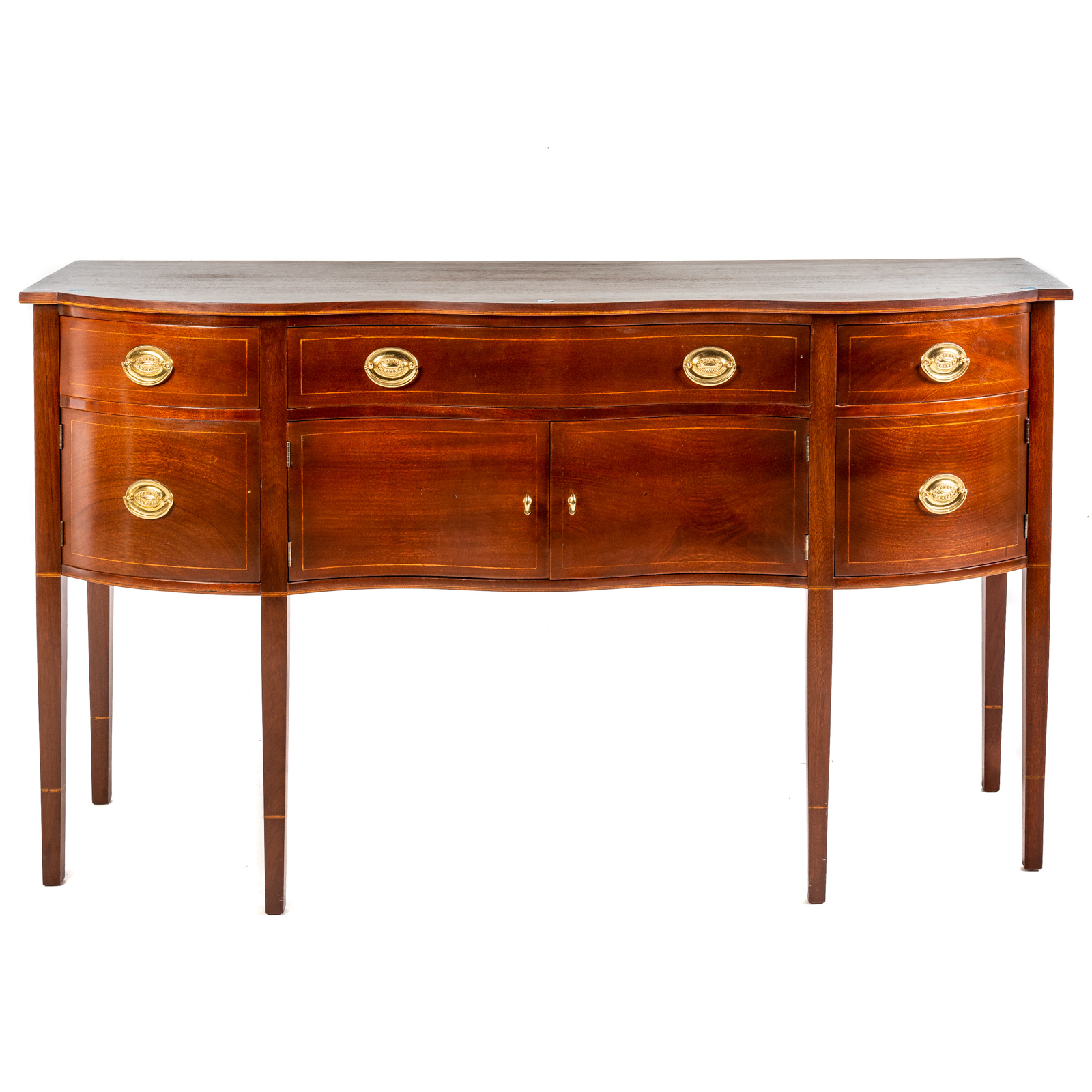 Appraisal: FEDERAL STYLE MAHOGANY INLAID SIDEBOARD Mid th century shaped top