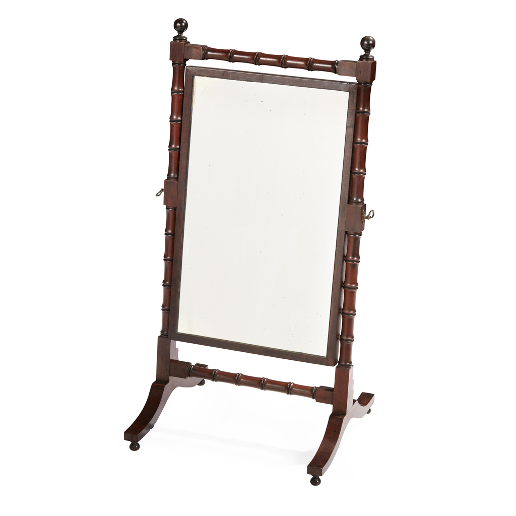 Appraisal: REGENCY MAHOGANY AND EBONISED DWARF CHEVAL MIRROR EARLY TH CENTURY