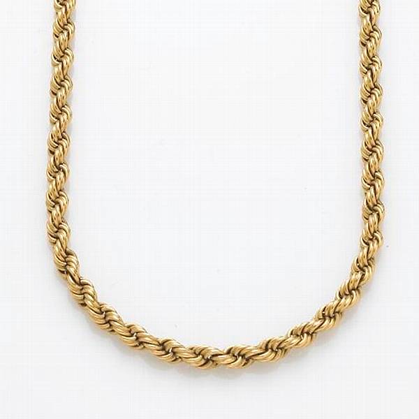 Appraisal: An k gold rope chain necklace weighing approximately g length