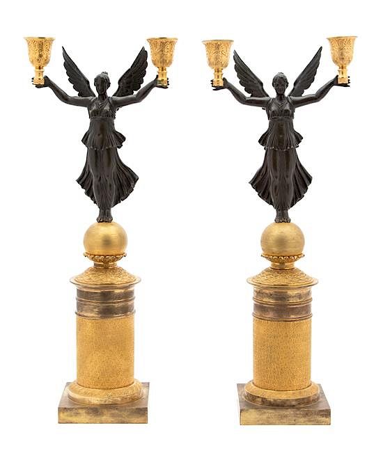 Appraisal: A Pair of French Empire Patinated and Gilt Bronze Two-Light