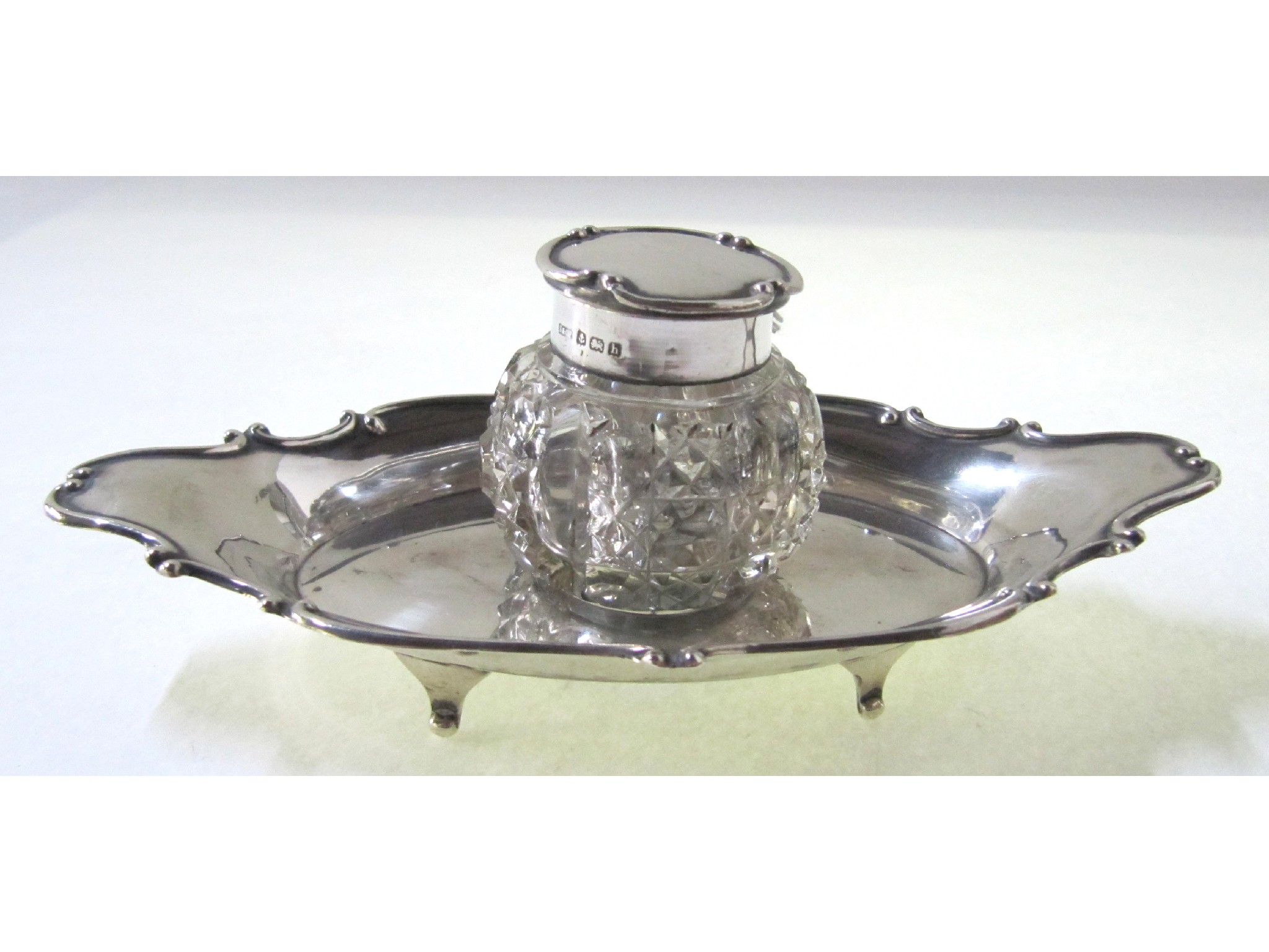 Appraisal: A silver and glass inkstand Birmingham