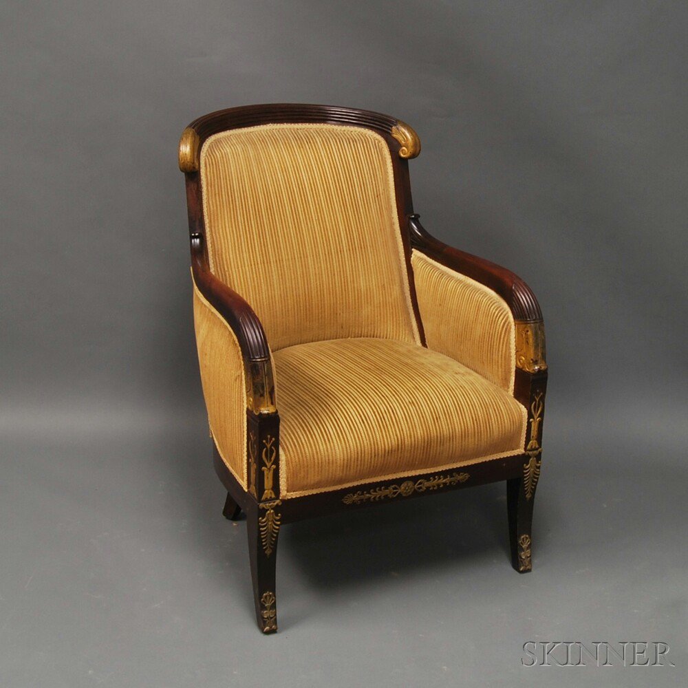 Appraisal: French Empire Ormolu-mounted Armchair early th century the reeded concave