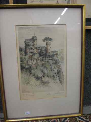 Appraisal: Paul Geissler etching castle scene pencil signed listed artist ''