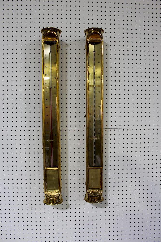 Appraisal: Pair Urban Archaeology Brass Barometers Together With An Antique Gun