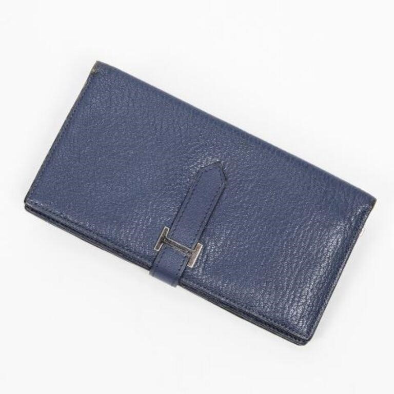 Appraisal: Hermes Bearn wallet in Blue Ocean Togo leather with silver-tone