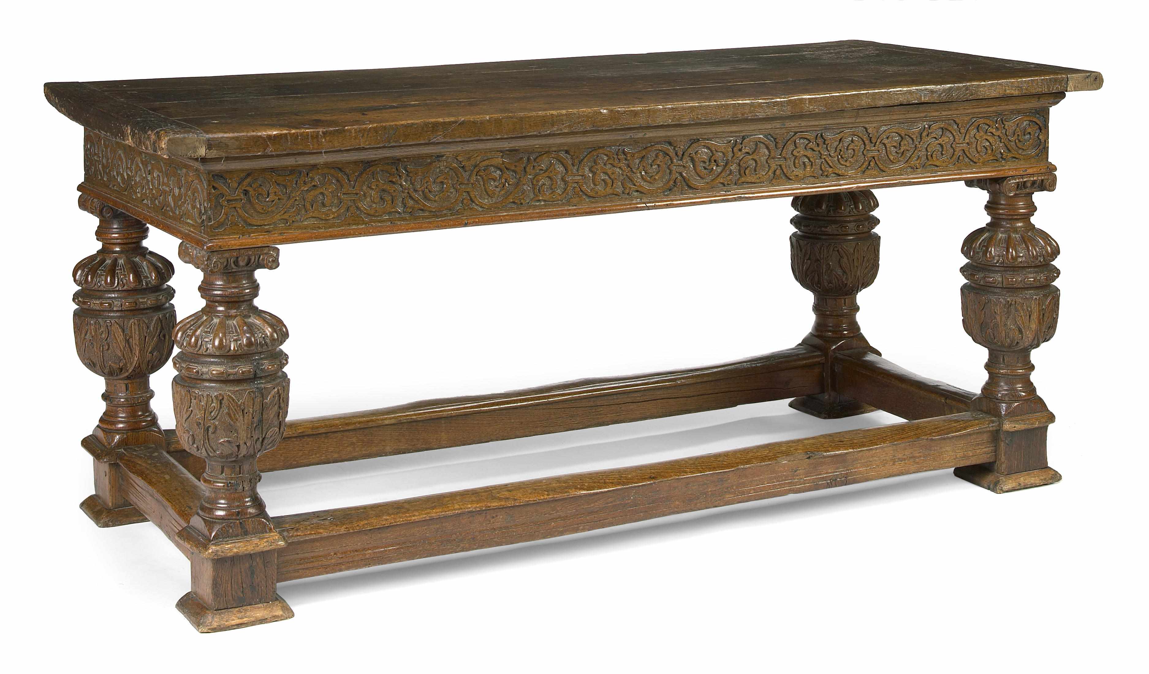 Appraisal: A Continental Baroque oak and walnut library table th century