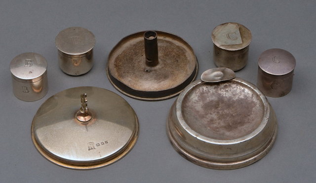 Appraisal: TWO PAIRS OF SILVER ANOINTING CANS with screw on lids