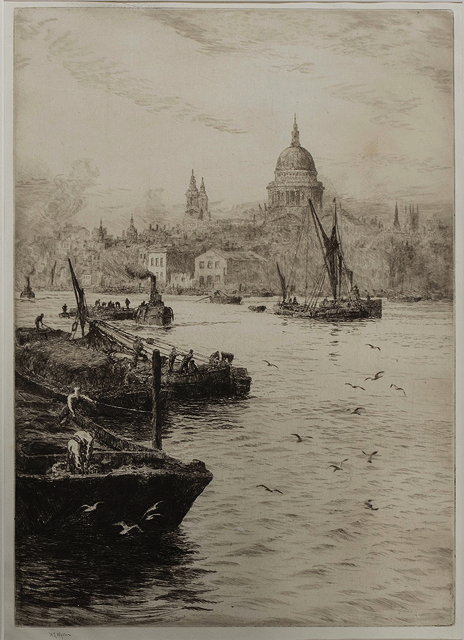 Appraisal: WILLIAM LIONEL WYLLIE - Barges on the South Bank of