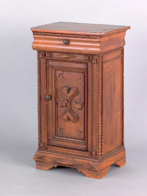 Appraisal: Tramp art end table ca with heart and dog decorated