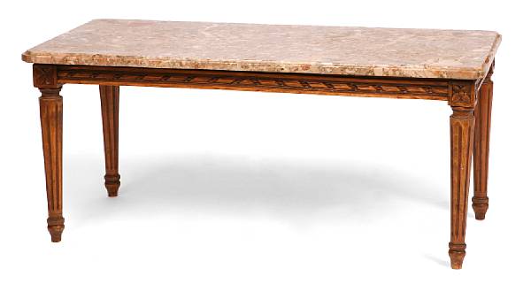 Appraisal: A small Louis XVI style marble topped coffee table th