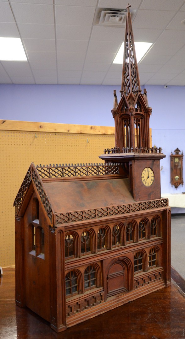 Appraisal: Folk art Gothic style scale model church various woods Width