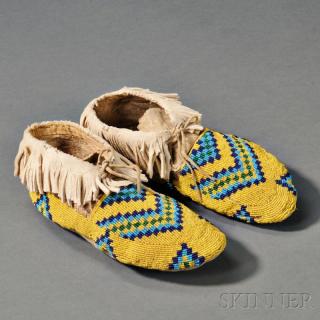 Appraisal: Plains Cree Beaded Hide Moccasins c late th century with