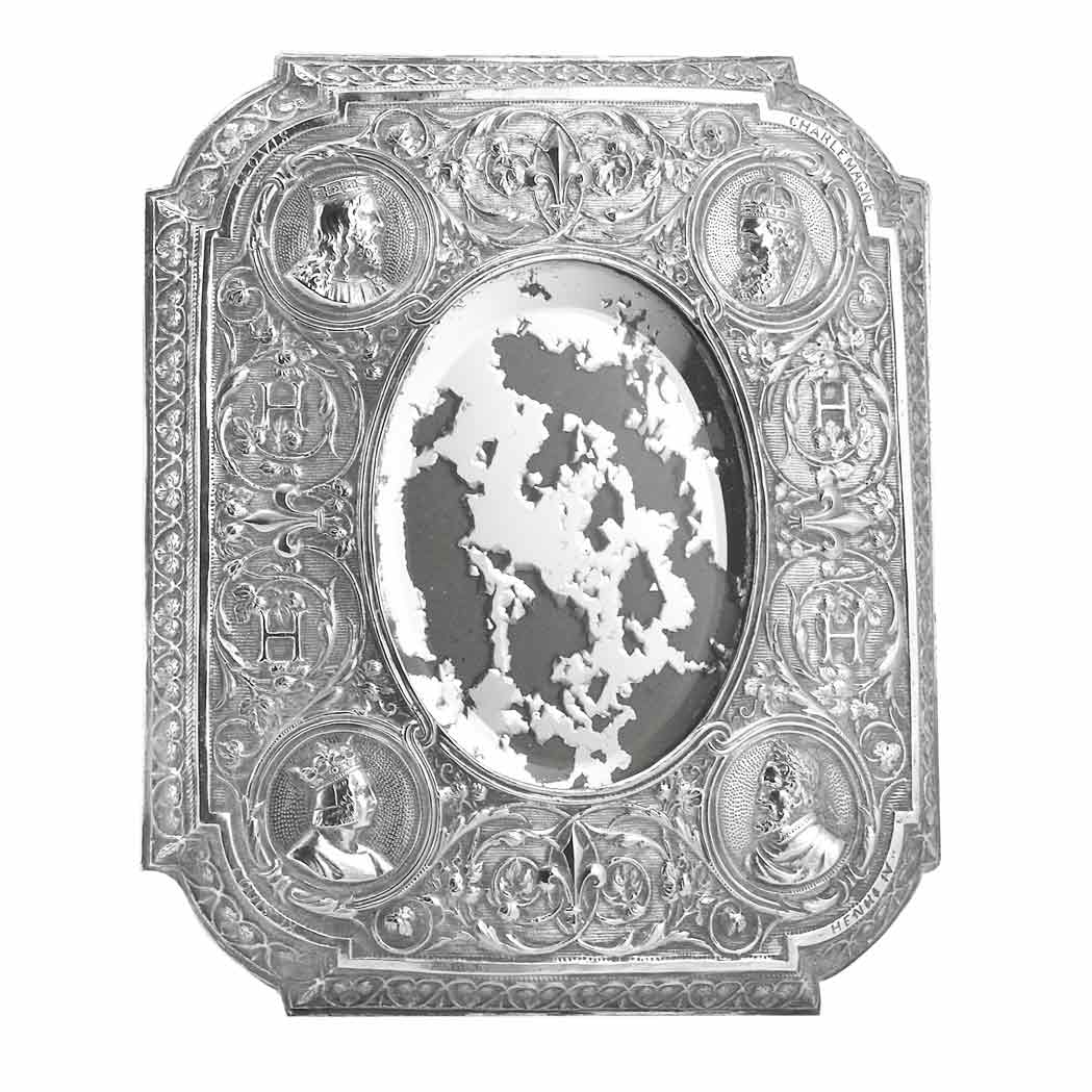 Appraisal: Continental Silver Dressing Mirror th th Century The rectangular beveled