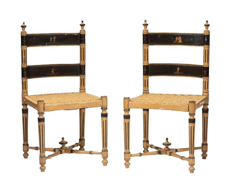 Appraisal: Pair of Italian Creme Peinte and Ebonized Side Chairs th