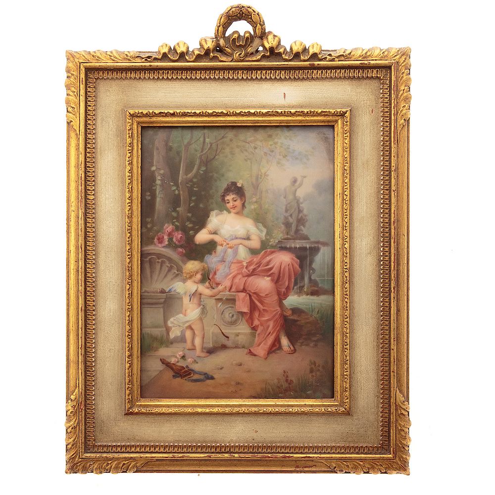 Appraisal: Continental Paint Transfer Porcelain Plaque Early th century scene of